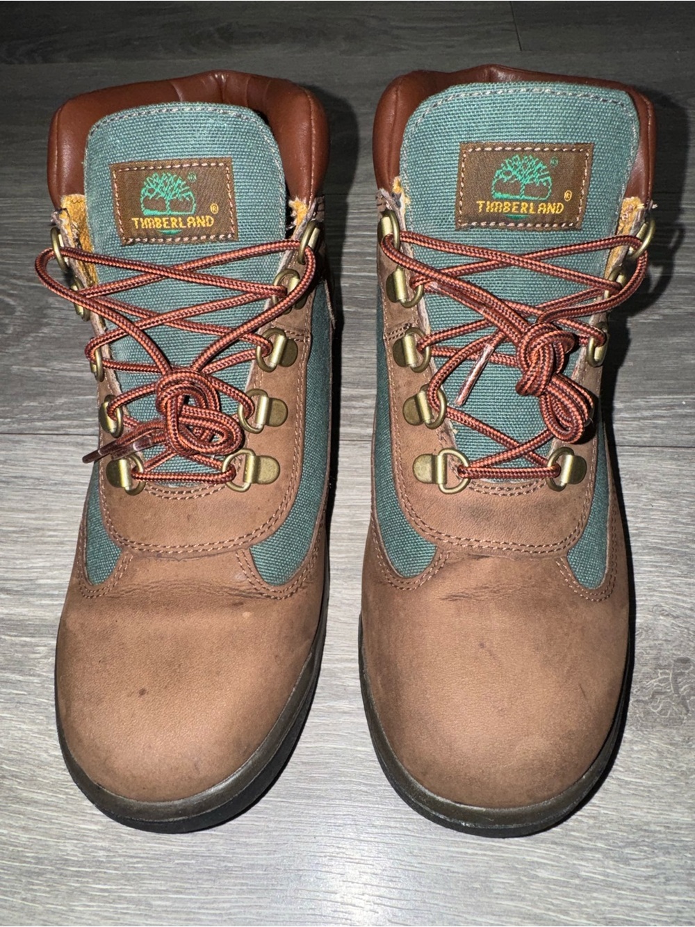 Timberland Brown and Green Kids Hiking Boots